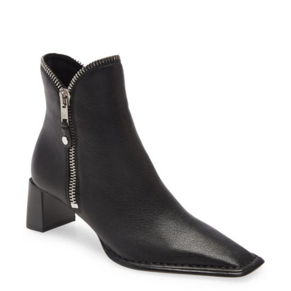 Alexander Wang Black Leather Pointed Toe Ankle Boots with Silver Zipper